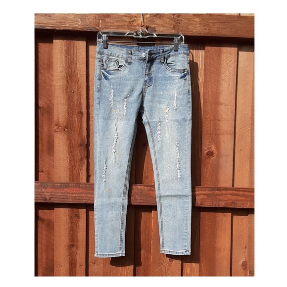 Distressed Low Rise Skinny Jeans Distressed Skinny Jeans with Sparkles - Picture 7 of 8